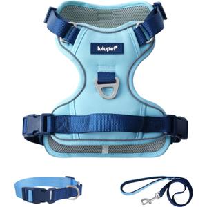 Blue Dog Harness Leash Collar Set, No Pull Reflective Dog Vest Harness with Control Handle, Adjustable Breathable Pet Harness for Small Medium Dogs Walking Training, Small