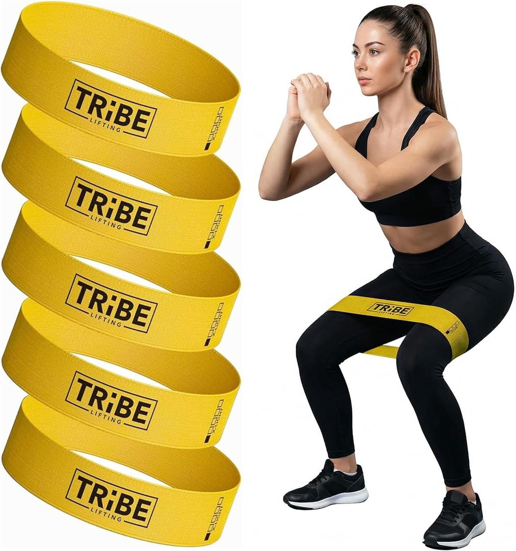 Tribe Lifting Fabric Resistance Bands for Working Out - 5 Exercise Bands Set for Legs and Glutes - Booty Bands for Women and Men - Thick Cloth Workout Bands for Physical Therapy, Hip Training X-Light 10LBS
