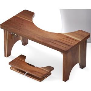 7 Inches Acacia Wood Toilet Stool Squat for Adults,Foldable Poop Stool for Bathroom,Portable Potty Step Stool with Non-Slip Strip,No Assembly Required