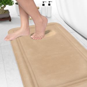 ITSOFT Memory Foam Bath Mat 31x20, Non Slip, Machine Washable, Quick Dry & Absorbent Rugs, Bath Mats for Bathroom Floor, Tub & Shower, Bathroom Rug, Beige