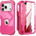 IDweel for iPhone 17 Pro Max Case with Screen Protector for Women, 3 in 1 Shockproof Slim Fit Hybrid Heavy Duty Hard PC Cover Soft Silicone Bumper Full Body Anti-Fingerprint Case, Glitter Rose Red