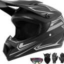 Youth Kids Dirt Bike Motocross Helmet (Goggles Gloves Face Mask) 4PCS Set, DOT Approved Boys Full Face Motorcycle Helmets, ATV BMX MX Mountain Bike Off Road Kid Helmet (Gray, L)