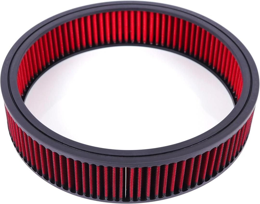 14"x3" Round Air Cleaner Filter Element High Flow Washable & Reusable Compatible with Chevy Ford GMC Mopar Buick Oldsmobile Pontiac (Red)