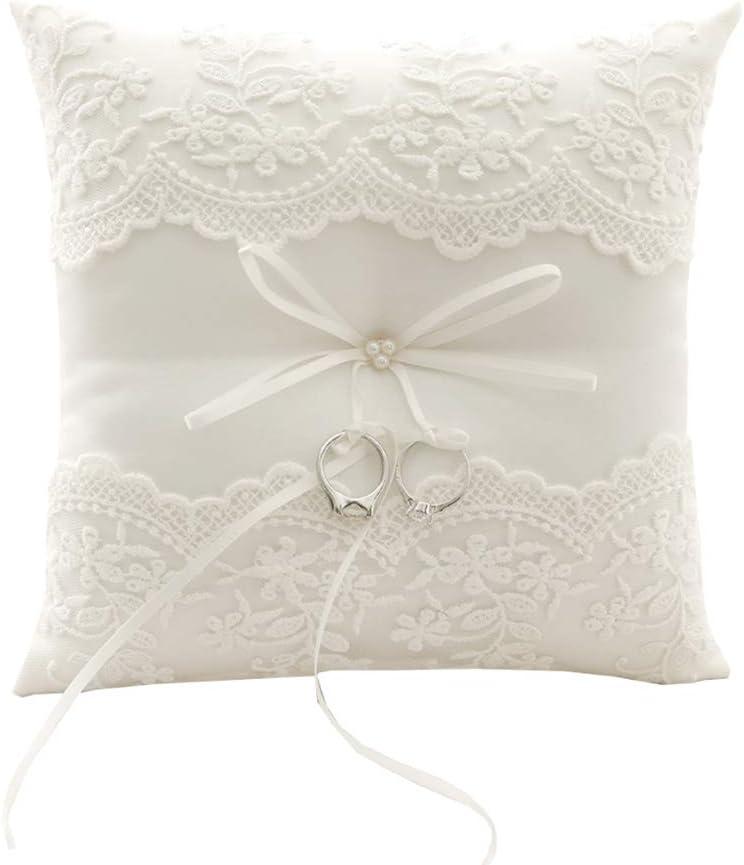 Ring Bearer Pillow, Ivory Wedding Ring Pillow,Ring Bearer Cushion 8.26 Inch For Wedding Party (1 Count (Pack of 1))