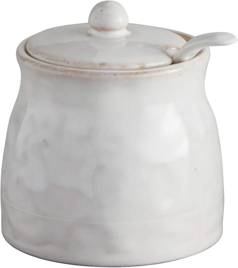47th & Main Classic Glazed Pottery Style Porcelain Sugar Jar, Small, White