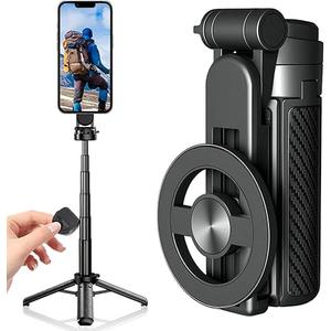 4-in-1 Multifunctional 360° Rotation Magnetic Selfie Stick with Detachable Wireless Remote for iPhone & Android, Portable Extendable Phone Tripod Stand for Travel Vlog Live Streaming