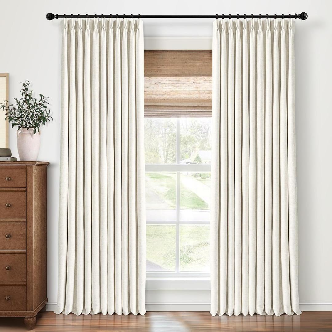 CAPALOCA Natural Linen Pinch Pleated Curtains Blackout, 100% Black Out Curtains 96 inch Long for Bedroom, Blackout Thermal Insulated Pinch Pleated Drapes for Living Room, 40" W x 96" L, 2 Panels Set