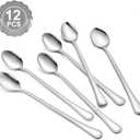 BEWOS 12-Piece Long Spoons, 8.2-Inch Stainless Steel, Coffee & Ice Cream Spoons, Cocktail Stirring & Mixing, Dishwasher Safe