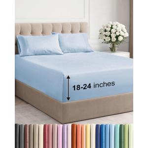 Extra Deep King Sheet Set - 4 Piece Breathable & Cooling Bed Sheets - Easily Fits 18 to 24 inch Mattress - Ultra Soft, Wrinkle & Fade Free w/ Extra Deep Pockets - Comfy Hotel Luxury Bedding - Sky Blue