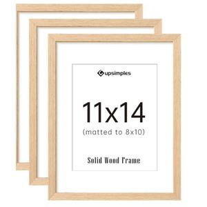 11x14 Picture Frame Set of 5, Natural Solid Wooden Picture Frames, Display 8x10 with Mat or 11 x 14 Without for Vertical or Horizontal Wall Hanging