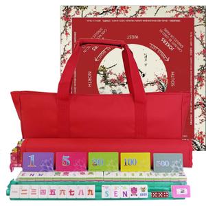 American Mahjong Game Set, Portable Carrying Bag,Acrylic 160 Tiles,Western Mahjong Tiles Set,Complete Ma Jong Set (Red)