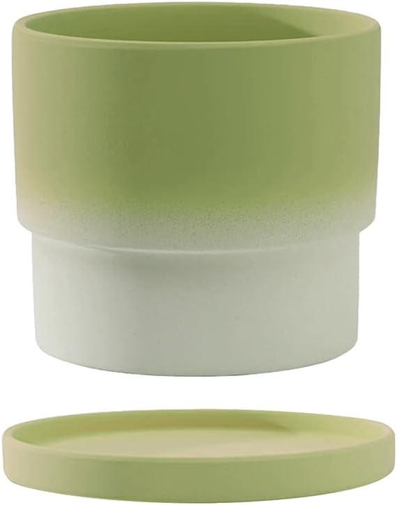 6.7 Inch Ceramic Plant Pots, Planters for Indoor Outdoor Plants with Drainage Holes and Saucer, Succulent Orchid Flower Pots Gradient Green