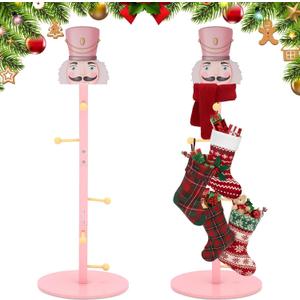 Novabright Christmas Stocking Holder Stand Xmas Freestanding Stocking Holder Stand Wooden Tree Coat Rack for Floor Bedroom Fireplace Mantle Scarf Belt Hat Holiday Decor 47 Inch(Nutcracker)