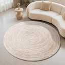 Carvapet 5 ft Round Washable Rug, Imitation Jute Low Pile Circle Carpet with Non Slip Rubber Backing, Foldable Stain Resistant Area Rug for Living Room Bedroom Office Bathroom