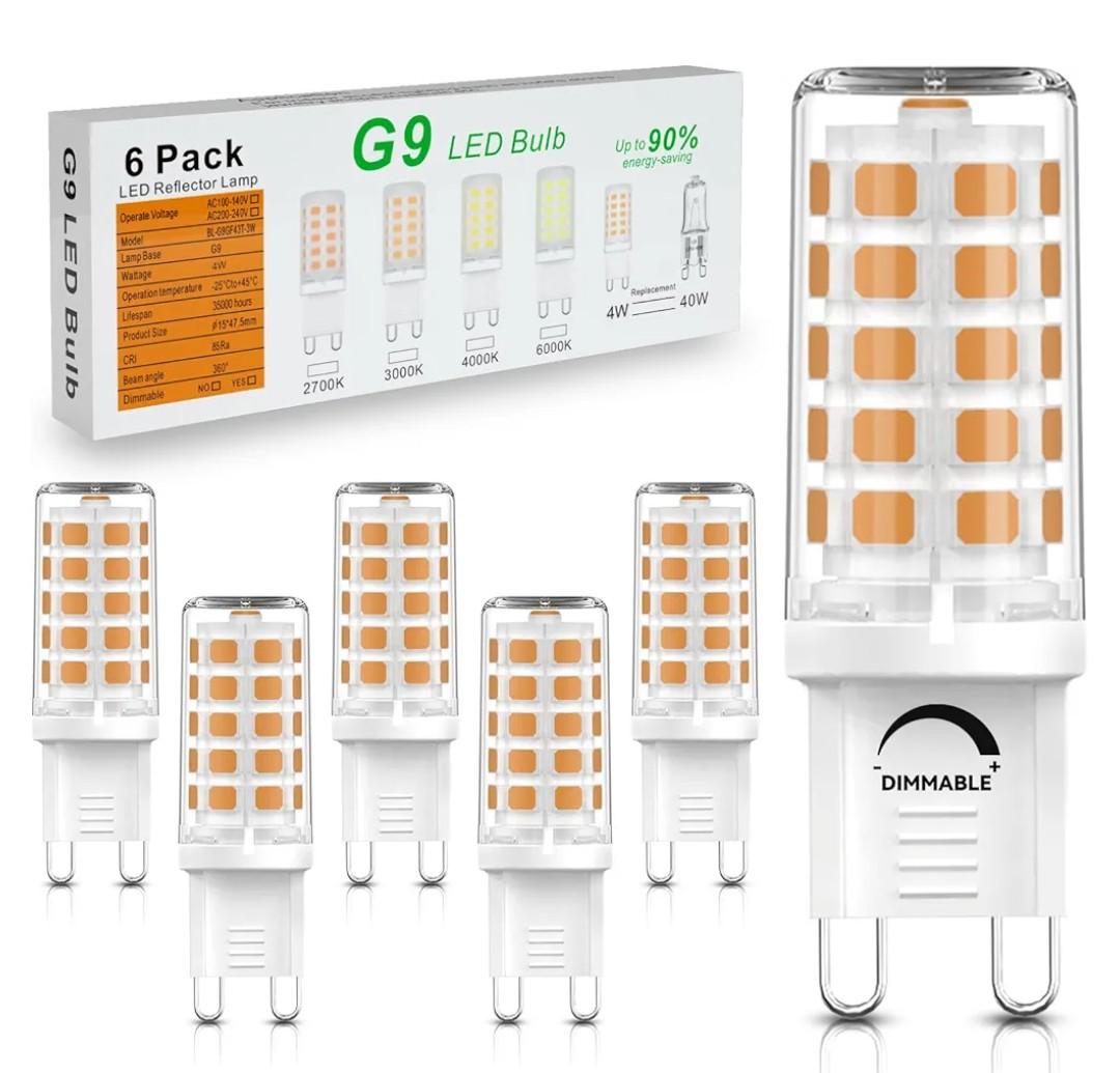 6 Pack G9 LED Bulbs Dimmable, 2700K Soft Warm White, 4W (40W Halogen Equivalent), Bi-Pin G9 Base, 120V 400 Lumens, 360° Beam Angle, 1.5 Inches Tall, Perfect for Chandeliers & Decorative Lighting