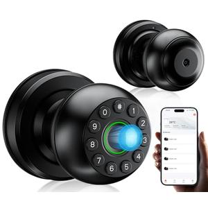 Pulido Fingerprint Door Lock, Keypad Door Knob with Real Buttons | Smart Fingerprint Door Knob for Bedroom, Office, and Apartment