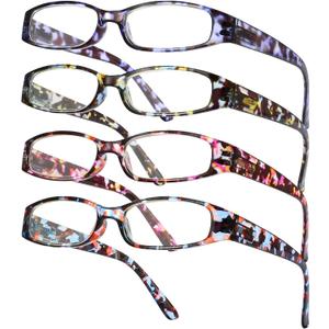 Gaoye 4-Pack Readers for Women, Blue Light Blocking Reading Glasses, Stylish Reading Glasses for Women in 4 Patterns (+1.75, Blue-purple Tortoiseshell, Purple-yellow Tortoiseshell)
