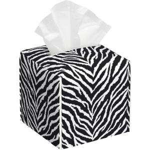 Tissue Box Holder Zebra Print Tissue Box Cover Square Leather Tissue Holder Organizer Portable Decorative Facial Paper Case for Home Office Bathroom Vanity Countertop