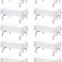 10-Pack White Tablecloths for Rectangle Tables, 60 x 102 Inches, Stain-Resistant Polyester Fabric for 6 Foot Tables - Washable Table Covers for Weddings, Banquets, Birthday, Parties, Events