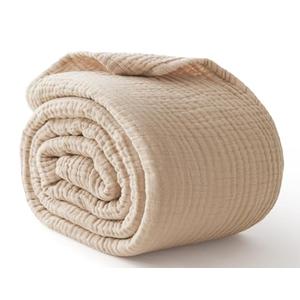 Kozyhvn Cooling Throw Blanket Twin XL 66" x 90", 6 Layers Muslin Blankets 100% Cotton, Breathable and Lightweight Twin Blanket for Bed, Soft Bedspread, Gauze Bedding for All Season, Beige Linen