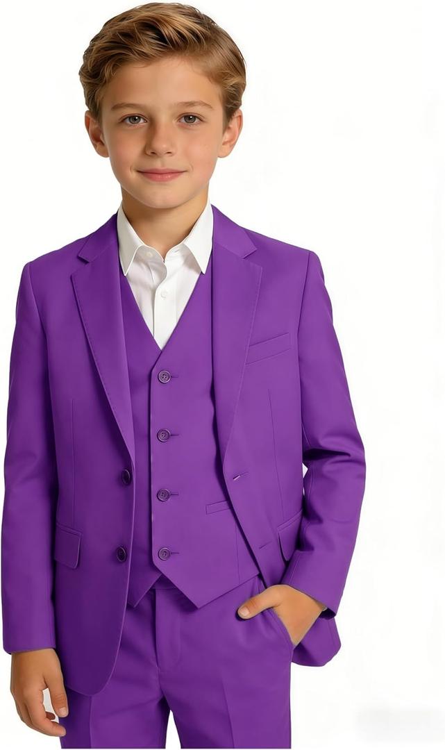 YuanLu Suits for Boys Ring Bearer Outfit Formal Vest and Pants Suit for Boy Wedding Suits Set (Purple)