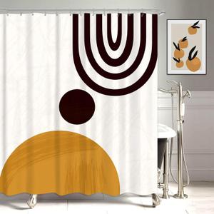 KOMLLEX Cute Mid Century Shower Curtain Set for Bathroom Fabric Abstract Sun Minimalistic Curve Bathtub Curtains Men Kids Aesthetic Modern Geometric Bath Accessories 12 Pack Hooks 72Wx78H Inch