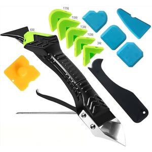 Caulking Tool 5 in 1 Silicone Caulking Grout Removal Sealant Finishing Tool with Grout Scraper, 6 Exchange Silicone Pads, Adhesive Residue Scraper Seam Repair Kit for Kitchen Bathroom