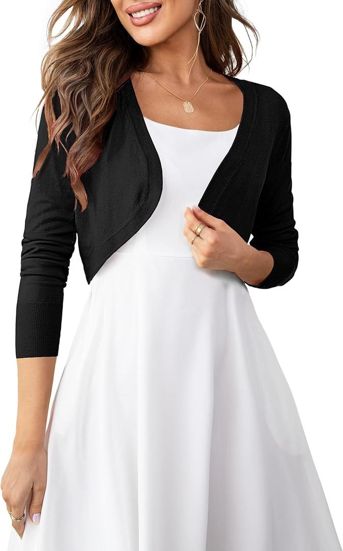 U.Vomade Women's Cropped Cardigan Bolero Shrug Open Front Sweater Long Sleeve S-XL (L)