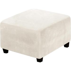 Velvet Ottoman Cover, Stretch Footstools Covers, Plush Foot Stool Slipcover, Removable Footrest Stool Sofa Slipcovers, Folding Storage Stool Furniture Protector for Living Room(White,Square)