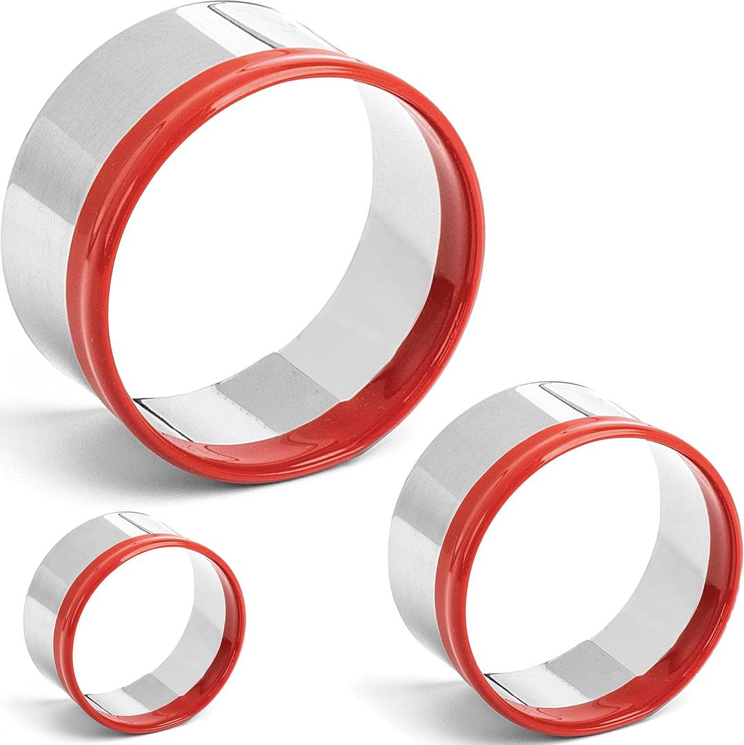 3Pcs Round Cookie Cutters 3", 4", 5", Circle Biscuit Cutter, Large Cookie Cutters, Small Cake Cutter, Dough Cutter, Unique Design with Protective Red Top PVC (3, 4, 5 inch Diameters x 2 inch Height)