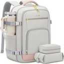 LOVEVOOK Travel Backpack For Women, 40L Carry On Backpack Flight Approved, TSA Personal Item Travel Bag Fits 17 Inch Laptop, Business Weekender Overnight Waterproof Daypack With 2 Cubes, Grey-Pink