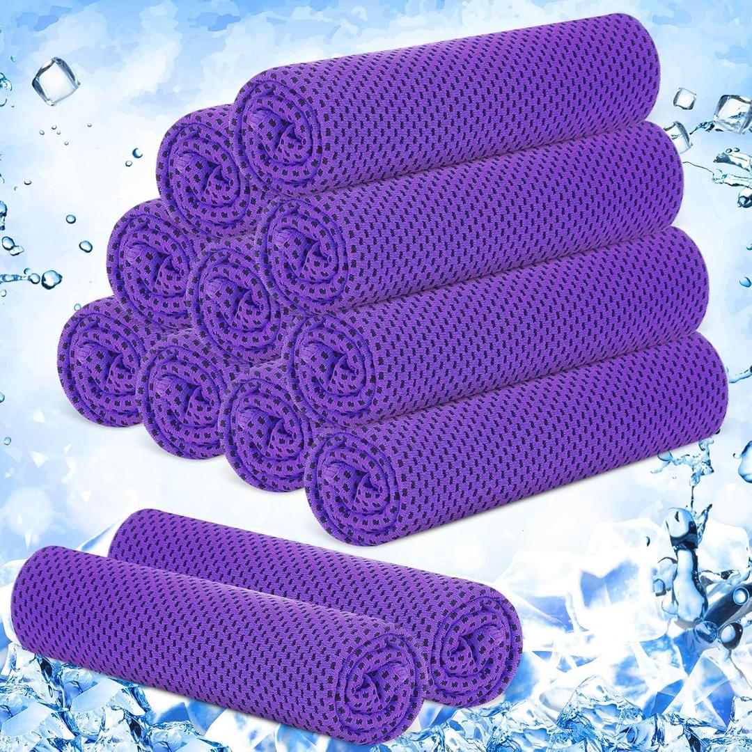 Hosuly 12 Pieces Cooling Towels for Hot Weather Soft Breathable Cold Towel Yoga Towels for Sweat, Sports, Workout, Fitness, Gym, Running, Travel Camping, 12 x 40 Inch (Purple)