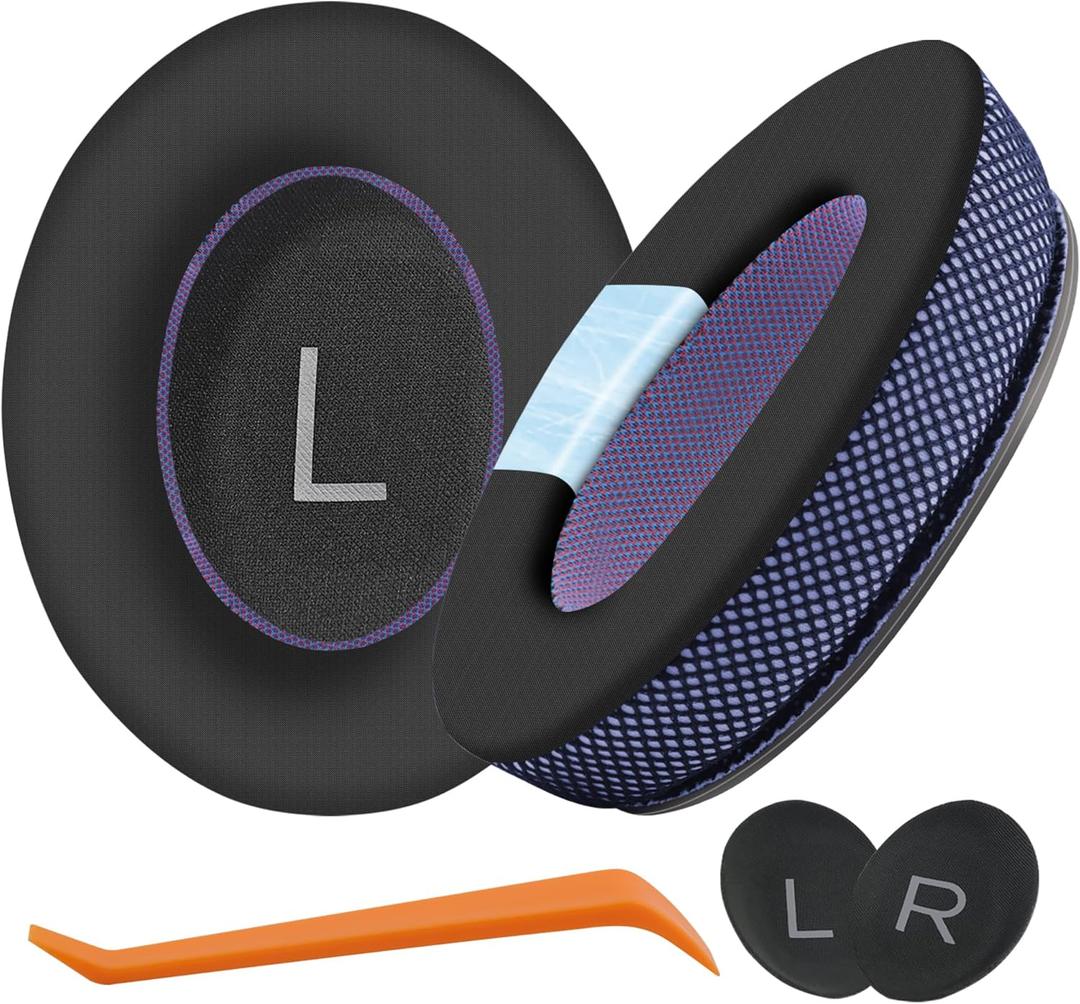 Cooling Gel Ear Pads Cushions Replacement, Replacement Earpads Cushions for Bose QC25/QC35/QC45/AE2/ AE2i/AE2w/Headphones, Earpads Cushions with Ice Silk Fabric - Black/Purple
