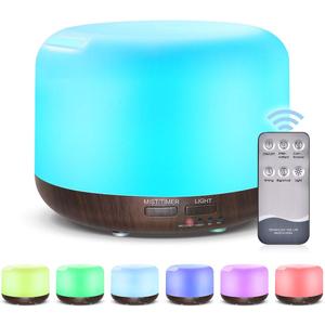 300ML Essential Oil Diffuser with Remote Control,Ultrasonic Aromatherapy Air Diffuser Humidifier,Aroma Diffuser with 7 LED Color Changing Light for Large Room,Home (Dark Wood Grain)