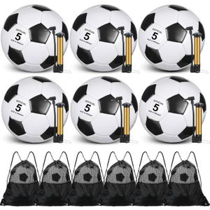 Ceenna 6 Pcs Soccer Ball Bulk with Pump Bag Machine Stitched Deflated Soccer for Outside Sports Training Game Practice