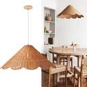 Bamboo Hanging Ceiling Lamp Natural Elegant Woven Pendant Light Boho Basket Rattan Chandelier Handmade Woven Light, For Kitchen Island Farmhouse Dining Room Living Room E27 Lamp Holder -1 Pack, 50cm