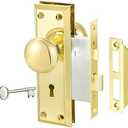 newliplace Mortise Lock Set for Interior Door, Antique Door Knobs Polished Gold Door Knob with Lock and Key, Vintage Mortise Keyed Lock Set