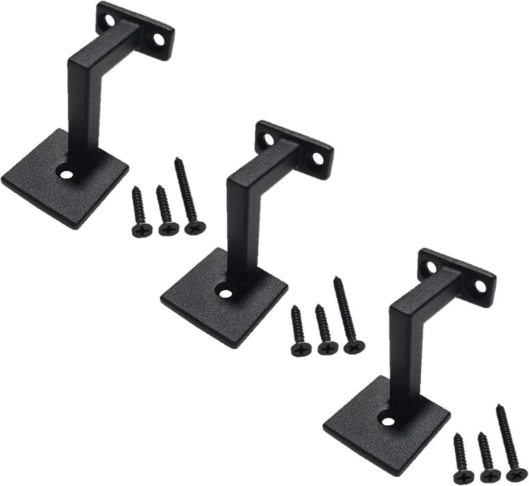 Square Handrail Brackets for Staircase Stair Railing Brackets with Screws (Pack of 3) (Textured Black)