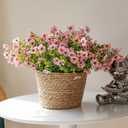 DUYONE Artificial Flowers Outdoor,UV Resistant Realistic Garden Artificial Plants,Bright 16 Bundles No-Fade Veranda Fake Faux Flowers,for Porches Patios Walkway Gardens Decor-Pink