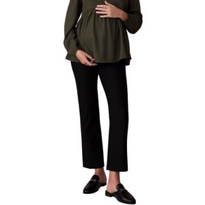Motherhood Maternity Women's Super Stretch Secret Fit Over the Belly Ankle Straight Leg Pregnancy Dress Pants for Work (Large, Black)