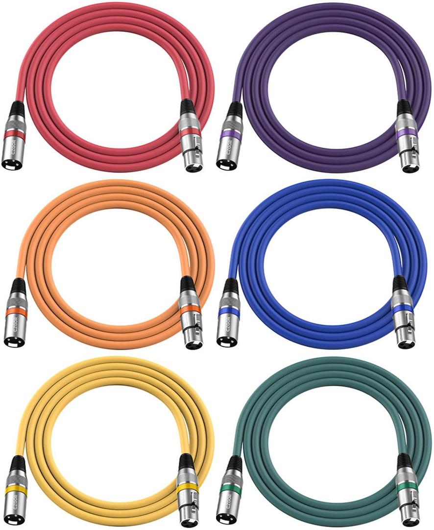 XLR Cables 6 ft, 6 Pack 3-Pin XLR Male to Female Microphone Cable, Compatible with Microphones, Mic Mixer, Speakers and More, Multi-Color 6 Feet
