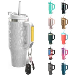 Frost Buddy Thicc Buddy - 50 oz Stainless Steel Vacuum Insulated Tumbler with Lid and Straw for Water - Travel Mug Cupholder Friendly - Gifts for Women Men Him Her (White Leopard)