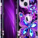 Hekodonk for iPhone 13 Case/iPhone 14 Case,Glow in The Dark Three Layer Heavy Duty Shockproof Protection Hard Plastic+Soft Silicone Full Body Drop Protective Case for Apple iPhone 13/14,All Purple