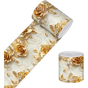 Wallpaper Border Peel and Stick Baroque Gold Texture Decorative Wall Trim Self Adhesive Border for Walls Mirror Frame Accent Strip for Bedroom Bathroom Kitchen Living Room 4x196 Inch