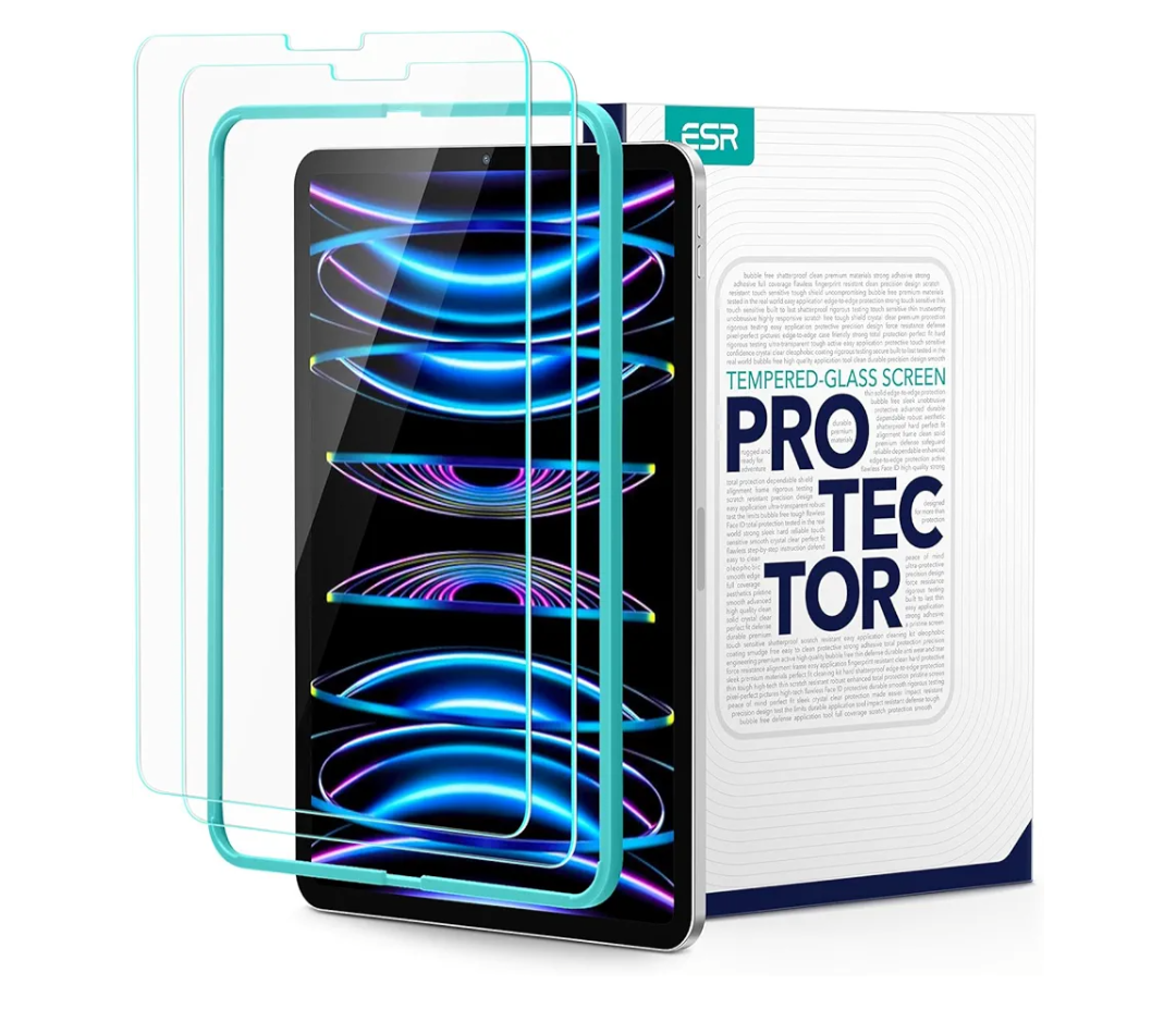 ESR 2 Pack Screen Protector for iPad Air 5th/4th Generation (2022/2020)，iPad Pro 11 Inch (2022/2021/2020/2018) Screen Protector, Tempered-Glass Film with Alignment Frame, Anti-Scratch, HD Clarity