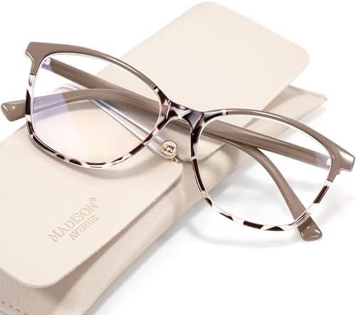Madison Avenue Square Vintage TR90 Blue Light Blocking Reading Glasses for Women, Anti Eyestrain/Glare Computer Readers