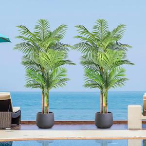 6ft Tall Triple Golden Cane Palm Artificial Tree 72inch Large Tropical Palm Tree UV Resistant Fake Plant in Pot for Indoor Outdoor Big House Living Room Outside Patio Office Home Decor 2Pack