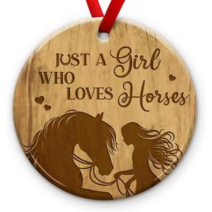3 x Girl Loves Horses Christmas Ornament 2025 - Wooden Themed Ornament, Horse Tree Decoration - Rustic Farmhouse Decor, Animal Xmas Holiday Keepsake, Idea for Girl, Horse Lovers