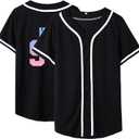 Dolpind Baseball Jersey Men Women Button Down Baseball Shirt Plain Casual Blank Jersey Softball Fan Team Sport Uniforms (Black, XXL)