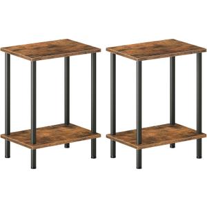 HOOBRO End Tables Set of 2, Small Side Table, Nightstand with 2-Layer Storage Shelves, Sofa Table for Small Spaces, Living Room, Bedroom, Stable Frame, Easy Assembly, Rustic Brown BF09BZP201
